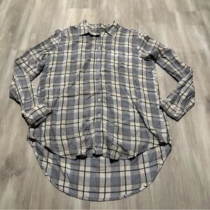 Loft Blue Gray Plaid Button Down Shirt Sz M